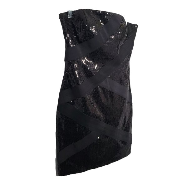 JS Collections Dresses & Skirts - JS Collections Size 8 Dress Strapless Mini All Over Sequins Bandage Ribbon Black